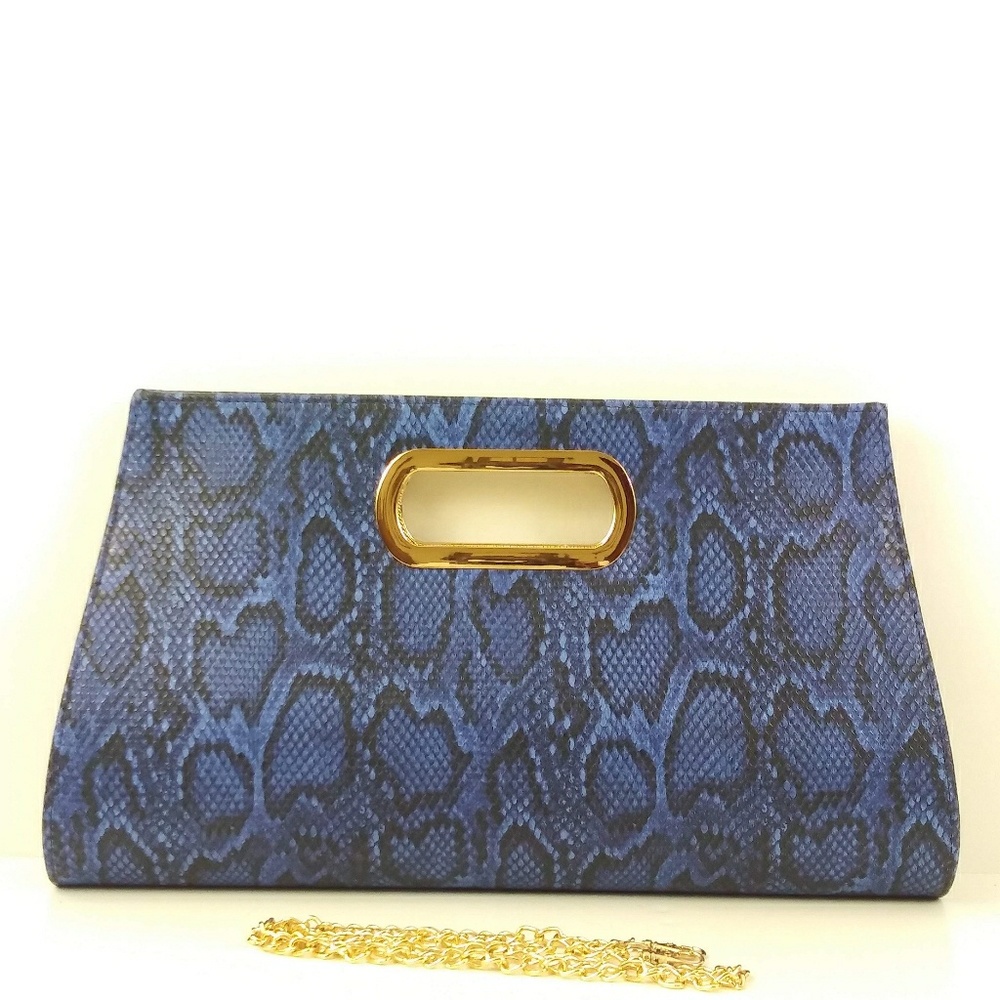 Black and Blue faux snake clutch